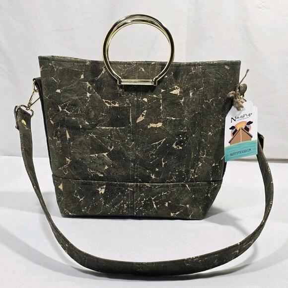 Handbags - Nautipup Midge Glam Handbag Green And Gold Metallic Flake Cork From Portugal